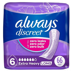 Always Discreet Adult Incontinence Pads for Women, Drier vs Poise, 6 Drop Long Length, Extra Heavy Absorbency, Pads for Bladder Control Management, Bladder Leaks, & Postpartum Pads, 2pc (33ct Each)