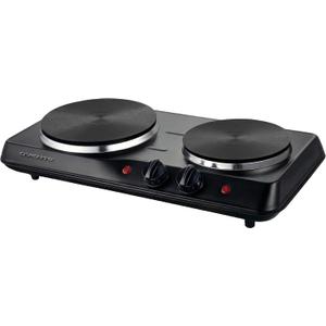 OVENTE Electric Countertop Double Burner, 1700W Cooktop with 7.25" and 6.10" Cast Iron Hot Plates, Temperature Control, Portable Cooking Stove and Easy to Clean Stainless Steel Base, Black BGS102B