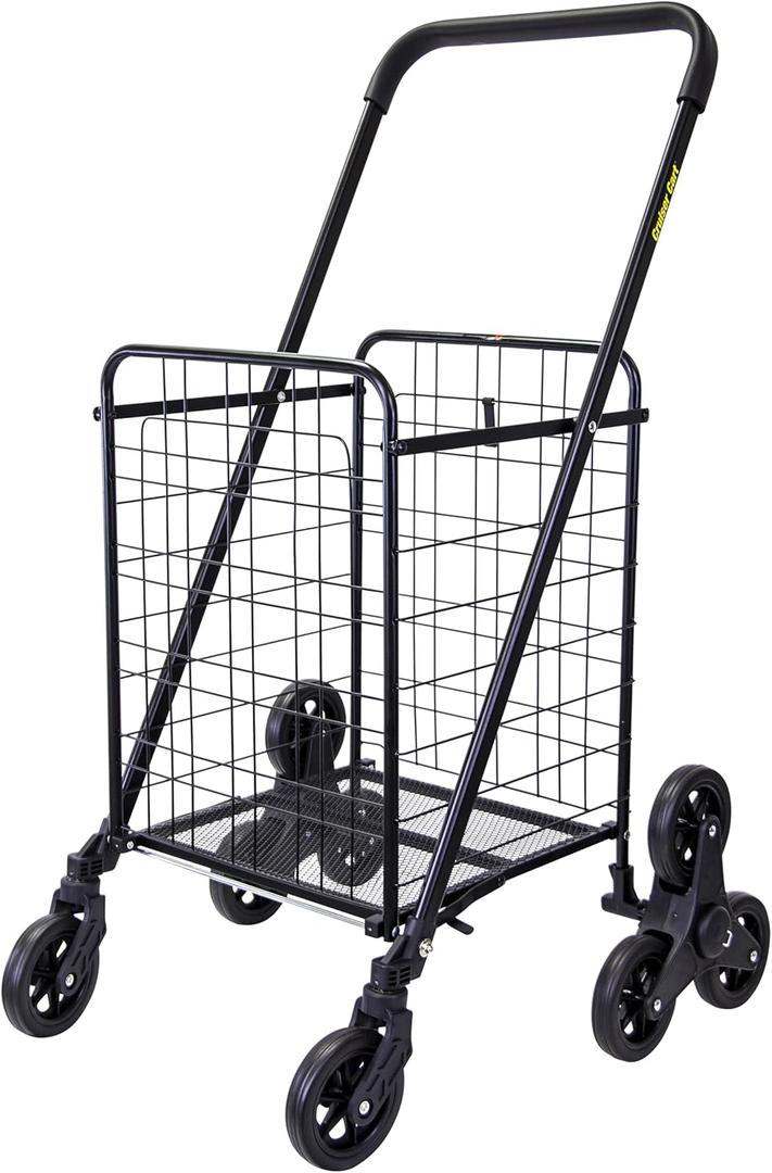 dbest Products Stair Climber Cruiser Cart Shopping Grocery Rolling Folding Laundry Basket on Wheels Foldable Utility Trolley Compact Lightweight Collapsible, Black