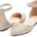 Women Flat Shoes with Ankle Strap, Low Wedge Heel Flats for Women, Comfortable Pointed Toe Dress Shoes for Work Business Wedding (8, Gold Glitter)