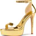 Aachcol Womens Platform Sandals Peep Open Toe Stiletto High Heels Ankle Strap Buckle Sexy Dress Shoes 5.1 Inches Heels (7, Gold Patent)