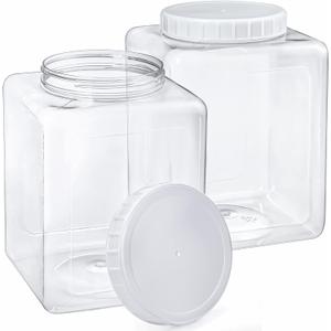 Elsjoy 2 Pack 1.3 Gallon Large Plastic Storage Jars with Lids, Clear Kitchen Storage Containers Square Plastic Food Jar for Dry Food, Candy, Snack