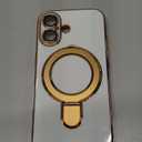 Compatible with iPhone 16 Case with Magnetic Ring Stand [Compatible with Mag-Safe] [Full Camera Lens Protector] Soft Plating Phone Case for iPhone 16 6.1", White
