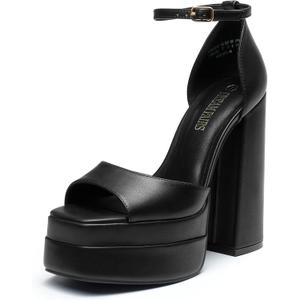 DREAM PAIRS High Heels Chunky Block Platform Heels for Women Ankle Strap Sexy Open Square Toe Heels Dressy Pumps Sandals (7, Black)