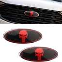 UGSHY Pack of 2 Front Grille Emblem, Central Mesh Cover Label, Rear Tailgate Emblem Badge Nameplate, Compatible with Ford F150 F250 F350 (Skull Red) (7")
