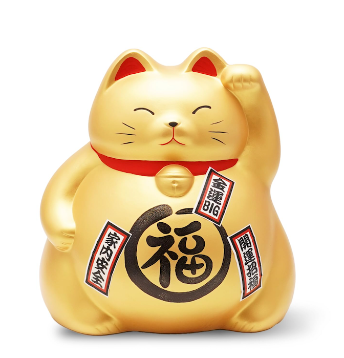 Large Banko Ware Lucky Cat Piggy Bank – 7.8 inches Traditional Japanese Maneki Neko Figurine with Red Mat, Feng Shui Decorative Ornament for Home or Office, Perfect Souvenir or Gift (Gold)