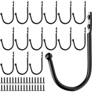 Small Single Coat Hooks Wall Mounted Wooden Entryway Key Hanger Coat Rack, Black, 14pcs with 28 Screws, 3.9inch