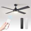 Ceiling Fans with Lights 52-Inch, Remote Control DC Motor,3CCT Dimmable Timer Noiseless, Black Indoor for Bedroom, Living Room, Dining Room, Patios (Black with Dimmable LED Light)