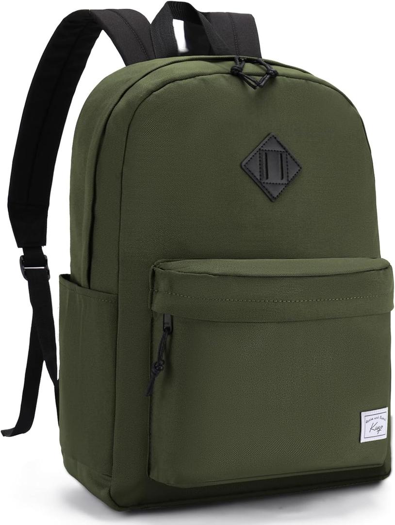 Kasqo Backpack for Women Men,Classic Lightweight Water-Resistant Bookbag for Teen Girls Boys,Travel School Casual Daypack (Army Green)