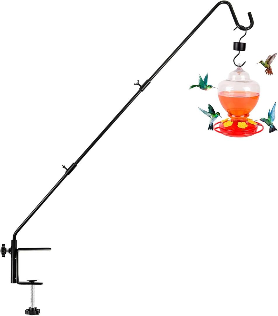 Deck Bird Feeder Hanger with 3in Clamp for Railing 41 Inch Heavy Duty Deck Hook for Bird Feeder Extensible Deck Bird Feeder Pole 360 Degree Swivel Plant Hooks for Hanging Baskets Wind Chime Lantern