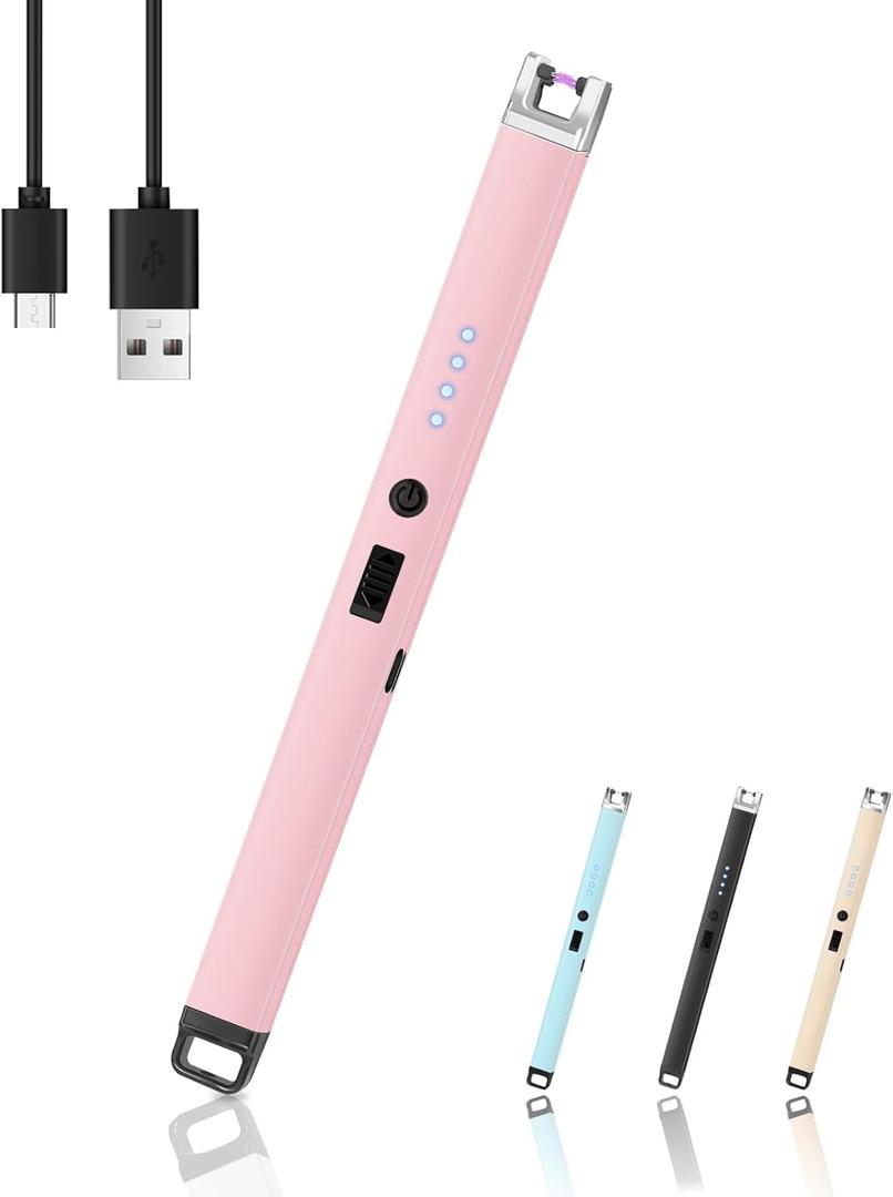 Candle Lighter, Flameless Windproof Electric Lighter with Safety Lock & LED Power Display, Arc Type C Rechargeable Lighters for Fireworks, BBQ, Camping, Gifts for Christmas, Thanksgiving, Halloween (Rose Gold)