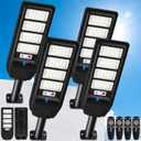 Solar Street Lights Outdoor Waterproof, 4-Pack LED Flood Lights with Motion Sensor, 6500K 18000LM Dusk to Dawn Solar Light Outside, Solar-Powered Commercial Area Security Lighting for Parking Lot Yard