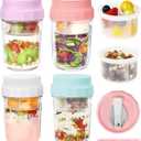 16oz Overnight Oats Jars, Yogurt Containers with Lids and Folding Spoons, 4 Pack Leak-Proof Wide Mouth Mason Jars Divided Compartments for Fruit & Nuts, Glass Jars with Measure Marks for Cereal Salad