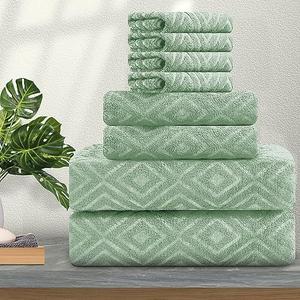 10 Pack Bath Towels Set Light Green,2 Oversized Bath Towels(35"x70"), 4 Hand Towels,4 Washcloths Ultra Soft and Absorbent Chair Towels for Bathroom, Quick Dry Towel for Gym Hotel Camp Pool