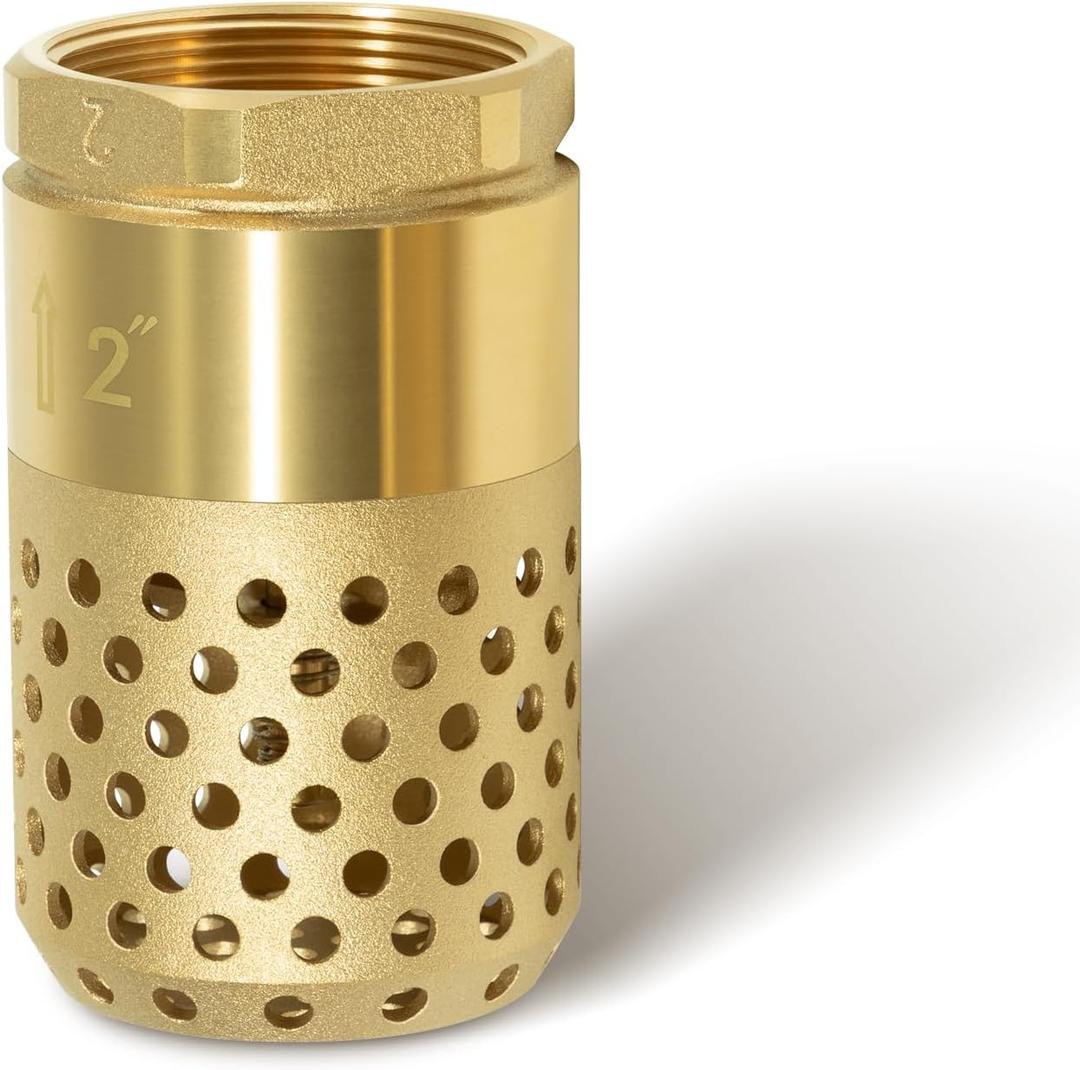 2-Inch Brass Foot Valve with Mesh Strainer, Universal One-Way Female NPT Check Valve with Backflow Prevention, Lead-Free Brass Construction for Irrigation and Water Pump Systems