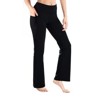 Yogipace Petite Women's Bootcut Yoga Pants with Side Pockets, Flare Leggings for Travel, Lounge & Everyday Wear, 27", Black, Size M