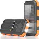 Solar Charger Power Bank 38800mAh, PD 22.5W USB-C Fast Charging Portable Charger with 4 Built-in Cables, External Battery Pack with Dual LED Emergency Flashlights for Camping, Hiking, Outdoor Use