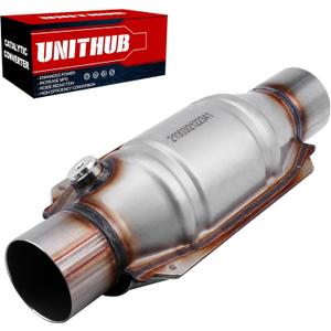 Universal Catalytic Converter 2.5 Inch 2.5" Inlet/Outlet Cat Converter with Heat Shield and Oxygen Sensor Port High Flow Front 15 Inch Stainless Steel Direct Replacement (EPA Compliant)