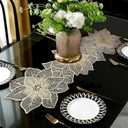 FAVE Gold Table Runner 36 Inches Flower Shaped Dining Table Runner Waterproof Washable for Wedding Banquet Birthday Party Restaurant Decor and Daily Ues(Gold Flower Shaped)