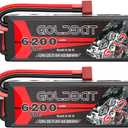 GOLDBAT 6200mAh 2S 60C 7.4V RC LiPo Battery Pack Hard Case with T Connector for RC Vehicles Car Truck Truggy (2 Pack)