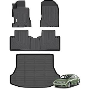 for Honda Civic Sedan 2006-2011 4-Door (Not for Coupe & Hybrid) Floor Mat Cargo Liner All Weather Floor Liner Car Mat for Honda Civic Custom Fit Automotive Full Set Accessories 
