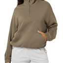 ODODOS Women's Modal Soft Cinchable Sweatshirts Half Zipper Funnel Neck Oversize Pullover with Pockets, Espresso, X-Large