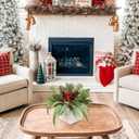 DILATATA Christmas Centerpieces 8 Inch Artificial Christmas Plant in Square Wooden Pot Tabletop Pine Plants with Red Berries Pine Cones Eucalyptus for Winter Holiday Party Fireplace Mantel Xmas Decor (Style 1)