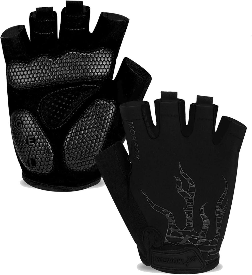 MOREOK Cycling Gloves Bike Gloves for Men/Women-[5MM Gel Pad] Half Finger Bicycle Biking Gloves for Cycling/Weight Lifting/Gym/Motorcycle/Rowing/Outdoor Sports (Medium, Black)