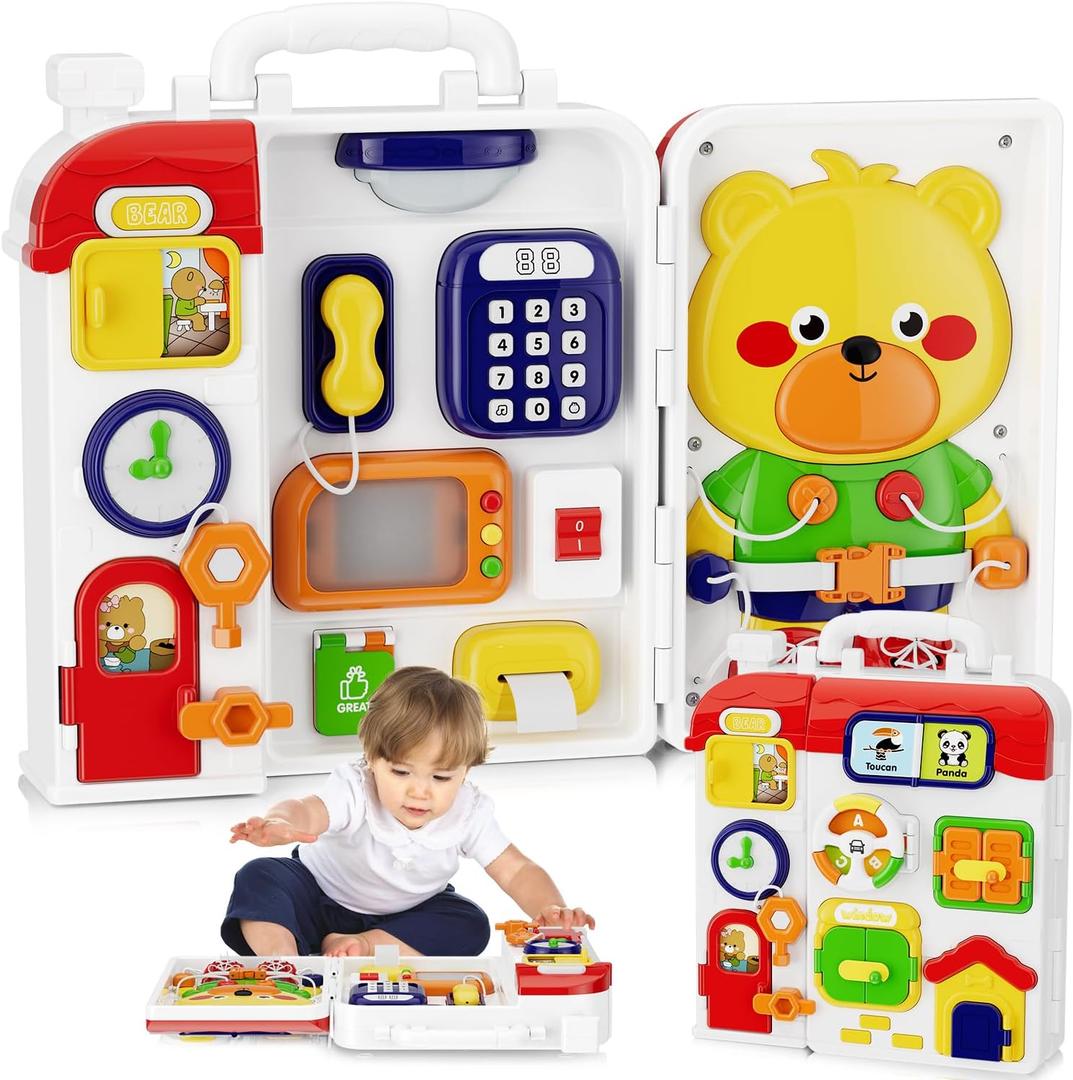 MFEESYOB Montessori Toys for 1 Year Old Boy Girl, Musical Montessori Busy Board for 12-18 Month Age, Educational Montessori Toy for Toddlers 1-3, Birthday Gift for 1+ Year Old Boy Girl