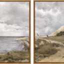 InSimSea 2 Pcs Framed Wall Art Vintage Coastal Decor, Summer Scenery Pictures Above Bed, Canvas Prints, Living Room, Bedroom, Office Retro Farmhouse Earthy Decor, 16x24inch, Set of 2