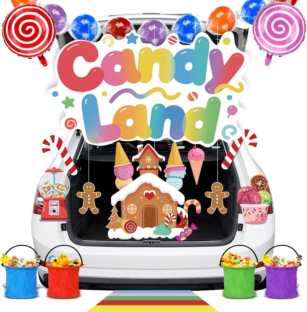Halloween candy Trunk or Treat Car Decorations Kits Include candy Banner Lollipop Balloons Sweet Buckets for Halloween Car Garage Door Archway Home Outdoor Party Decorations