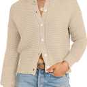 Caracilia Cardigan Sweaters for Women Cropped Open Front Tweed Knit Button Down Dressy Casual Jacket 2025 Spring Outwear (Apricot, Medium)