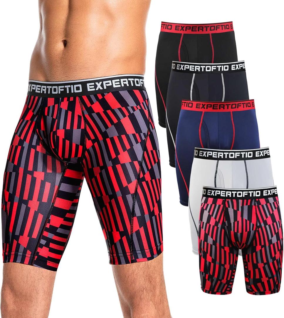 Men's Underwear 9 Inch Extra Long Leg Boxer Briefs for Men Pack, Athletic, Sport, Quick Dry, Moisture Wicking Fly (L)