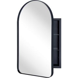 Matt Black Arched Recessed Bathroom Medicine Cabinet with Mirror Stainless Steel Metal Framed Rectangular Bathroom Cabinet with Mirror 16x28.3''