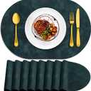 ADRIMER Placemats, Heat Resistant Oval Placemats Set of 8 Washable 12 x 17 Inch, Waterproof Table Mats, Wipeable Pu Place Mats for Kitchen, Dining Room, Dark Blue