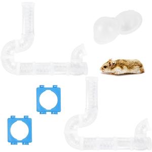 Hamster Tubes Set of 2, FULANDL DIY Hamster Tunnel Curvy Tube, Transparent Adventure External Pipe Connection Track, Hamsters Toy Hamsters Cage Accessories for Small Animals Sports (Clear)