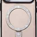 for iPhone 17 Pro Case Leather Glitter | iPhone 17 Pro Leather Case with Sparkly Shiny Stand Cute Women | Fits for MagSafe (Beige, IP17 Pro)