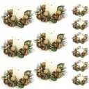 6Pcs Christmas Candle Rings Wreaths, Small Christmas Wreath with Glasses and Plastic Candles with Snowy Pinecone&Red Berry, Mini Candle Holders for Table Centerpiece (Green)