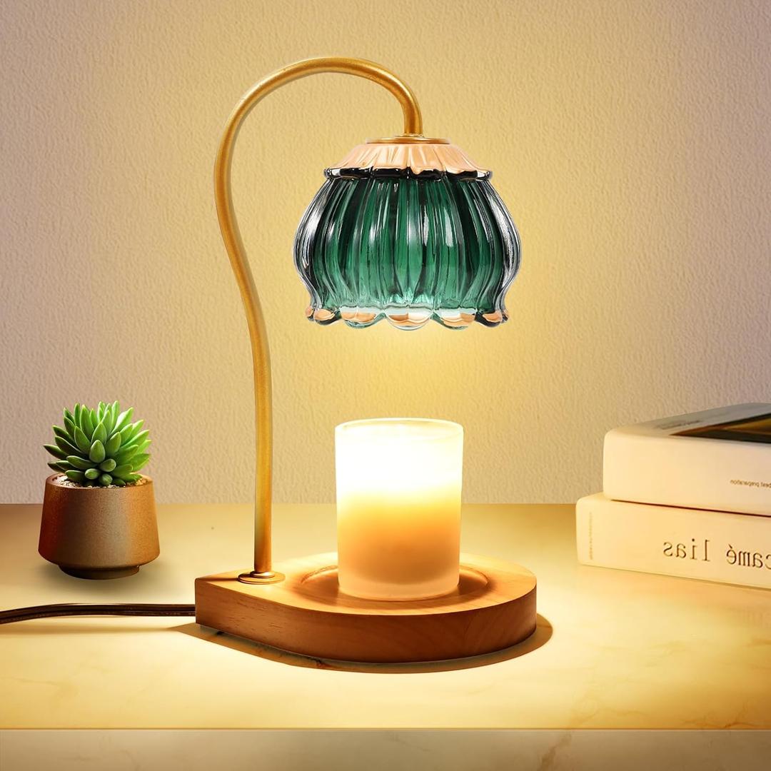 Candle Warmer Lamp with Timer, Dimmable Electric Candle Warmer Melter, Small & Large Jar Fragrance Candle Holders for Home Decoration Gift for Women, Golden-Green (A.Golden-Green)