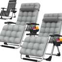 Suteck Zero Gravity Chair Set of 2, Reclining Camping Lounge Chair w/Removable Cushion, Upgraded Lock and Cup Holder, Reclining Patio Chairs Folding Recliner for Indoor and Outdoor (2pcs Dove Gray)