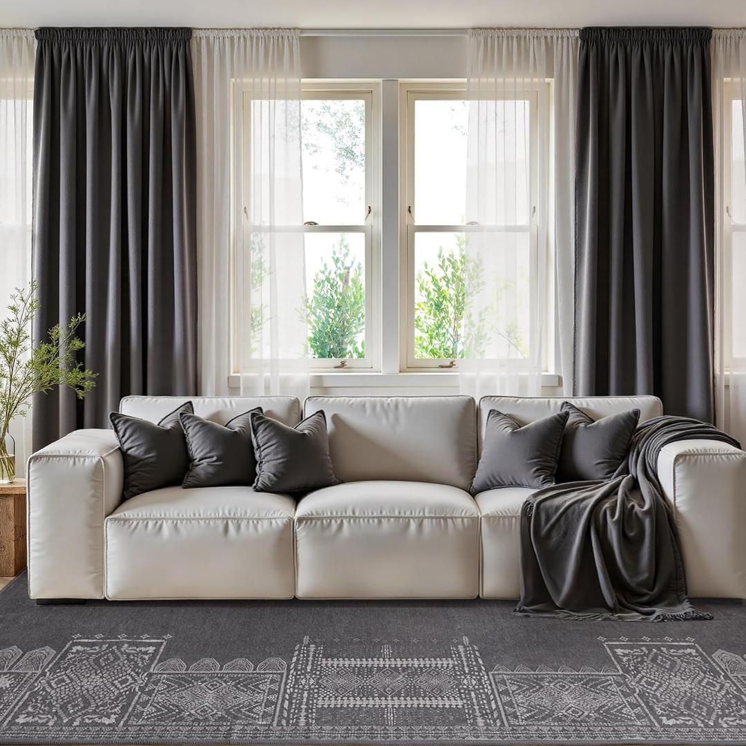 NICETOWN Machine Washable Area Rugs 8x10 for Bedroom Living Room - Boho Thin Non-Slip Large Geometry Area Rugs for Winter Entrance Mat Carpet for Bedroom Living Room Kitchen Laundry, Grey