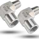 2pcs 90 Degree Street Elbow, 304 Stainless Steel Forged Barstock Street Elbow Adapter, Heavy Duty 5800PSI 1/8" NPT Female x Male Pipe Fitting Connector (1/8" MNPT x 1/8" FNPT)