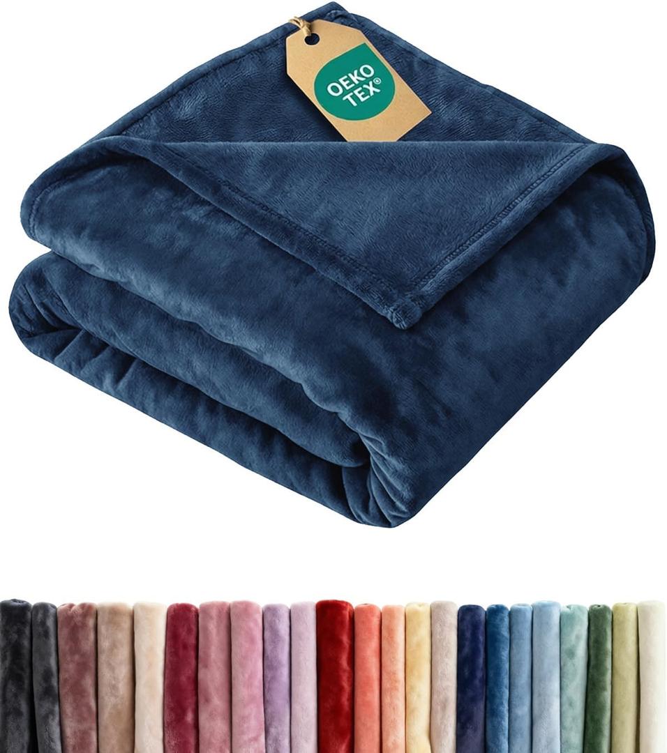 Ultra Soft Fleece Blanket King Size - Flannel Fleece Luxury King Blanket - Lightweight for Couch Bed Chair - Thick, Warm and Breathable - All Season Cozy Fuzzy, Anti-Static Microplush Bedding, Navy