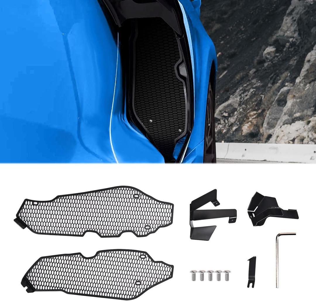 2PCS Upgrade Side Intake Mesh Grilles Insert,OEM Style Aluminum Driver and Right Passenger Side Radiator Air Intake Vent Guards Mesh Set Accessories for Corvette C8 Stingray Z51 2020+