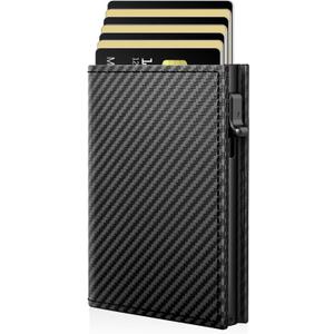 RFID Wallet for Men with Smart Pop Up Card Holder, Trifold Slim Minimalist Front Pocket Wallet with Metal Case ID Window Cash Slot & Magnetic Closure, 11+ Cards 10+ Bills Capacity, Gift for Men / Him (Carbon Fiber)