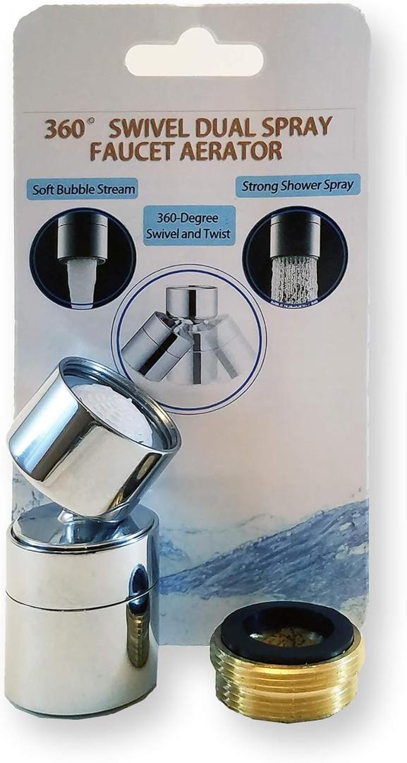 TOTOMO Kitchen Sink Faucet Aerator (Solid Brass) 2 Spray-mode (Shower&Bubble Stream) 360 Swivel Booster Sprayer adapter Water Saving Head attachment replacement - Chrome