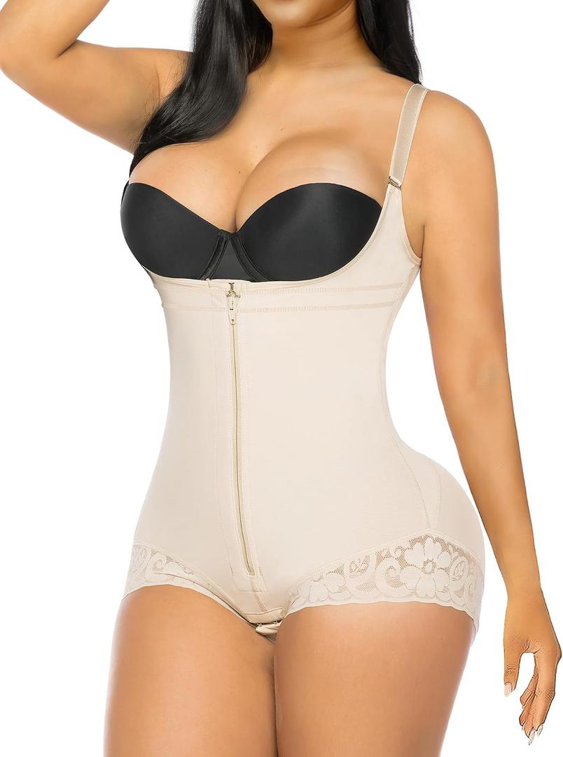 YIANNA Fajas Colombianas Shapewear for Women Tummy Control Postpartum Body Shaper Post Surgery Compression Garment Bodysuit, YA7200-Beige-M