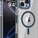 DEERLAMN Strong Magnetic Case for iPhone 16 Pro Max 6.9-Inch,[Compatible with Magsafe][Military Grade Drop Protection] Clear Slim Shockproof Protective Phone Cover-Transparent+Blue