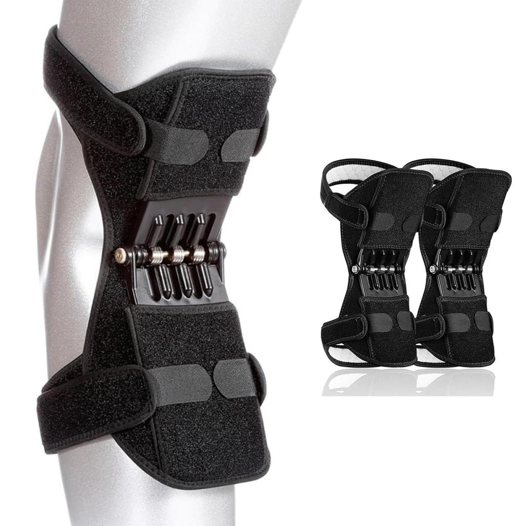 Joint Power Support Knee Brace with 4 Springs, Ergonomic Knee Stabilizer Pad, Inspired Lift Brace, Adjustable Knee Stabilizer Pads, Pain Relief (2 Pack)