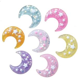 14pcs Mixed 7 Colors Shiny Moon Flatback Resin Button Christmas DIY Craft Phonecover Scrapbook Embelishment (Mixed 7 Colors)